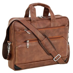 Storite PU Leather 14 Inch Laptop Shoulder Messenger Sling Office Business Travel Bag for Men & Women (39cm x 29cm x 5cm, Brown)