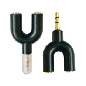 Wholesale U Shape 3.5mm Male to 3.5mm Double Female Adapter - Black