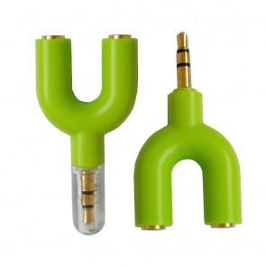 Wholesale U Shape 3.5mm Male to 3.5mm Double Female Adapter - Green