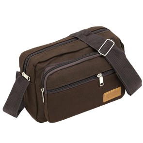Storite Stylish Mini Multifunction Canvas Sling Cross Body Travel Office Business Messenger One Side Travel Zipper Shoulder Bag for Men Women (CoffeeBrown,23.5x7x16.5cm)