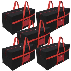 Storite 5 Pack Heavy Duty 1680 Denier Nylon Multi-Purpose Heavy Duty 128 litres Large Clothing Storage Organiser/Toys Storage Bag/Stationery Paper Storage Bag (Red Black, 80x39x41 cm)