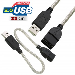 Storite 2 Pack 22cm USB 2.0 Male to Female Extension Cable Square Transparent Plug/Socket adapter for LED/LCD TV - Black